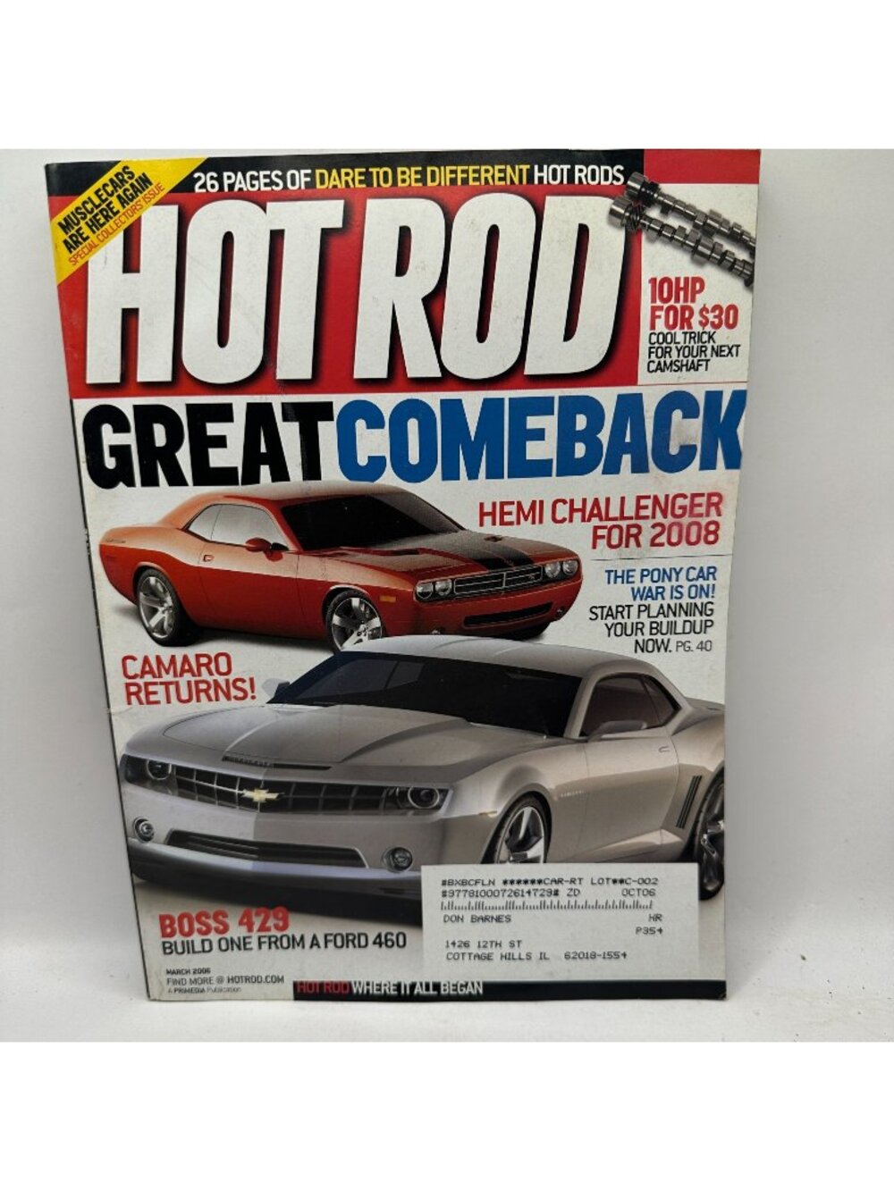 Hot Rod Magazine March 2006 Muscle Cars Hemi Challenger Camaro Boss 429 New
